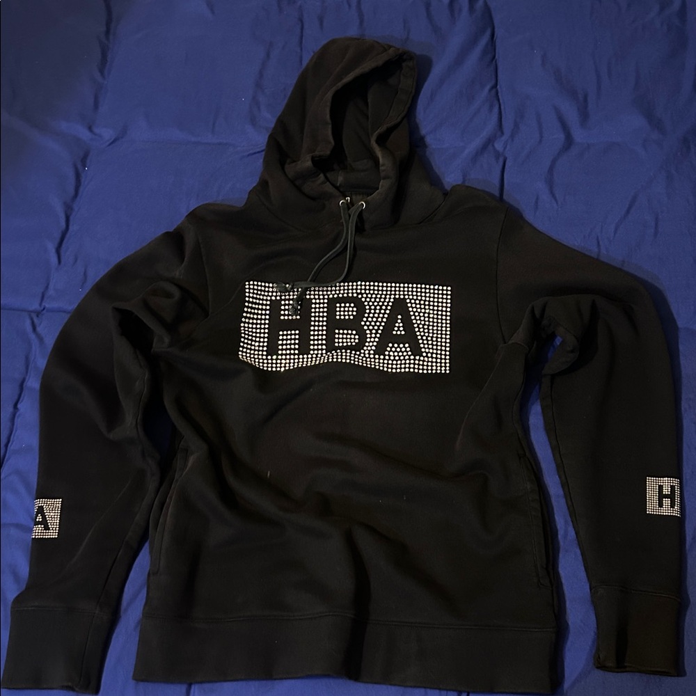 Hood by Air Black Hoodie with Swarovski diamond Logo